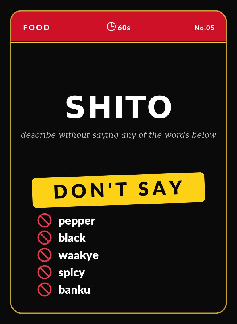 Guess GH Shito card with five forbidden words